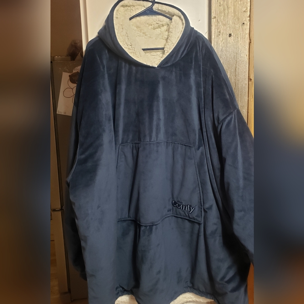 Comfy Brand  Oversized Blue Pullover Hooded Blanket Jacket Sherpa Lined